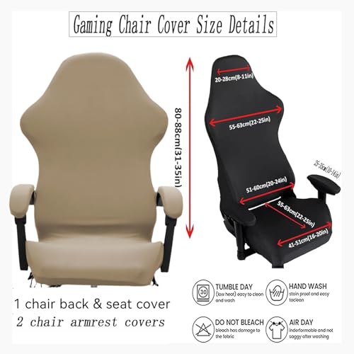 Gaming Chair Cover Set with Armrest Covers, Stretch Ruffled Slipcover for Racing Office Computer Reclining Chairs (Khaki) - color: Khaki