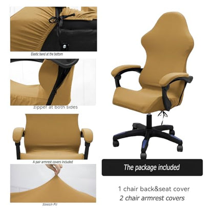 Gaming Chair Cover Set with Armrest Covers, Stretch Ruffled Slipcover for Racing Office Computer Reclining Chairs (Camel) - color: Camel