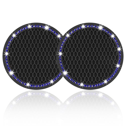 JUSTTOP 2 Pack Universal Auto Anti Slip Cup Holder Insert Coaster, Car Cup Holder Coaster, Bling Crystal Rhinestone Car Interior Accessories, Black - Blue - color: 2pcs-black-blue, size: Bling coaster(2 pack)