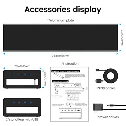 Vaydeer Dual Monitor Stand Computer Riser with USB 3.0 Hub Ports, Double Metal Stand for 2 Computer, TV, PC, Printer, Multi Media Speaker, Multifunctional Desktop Organizer