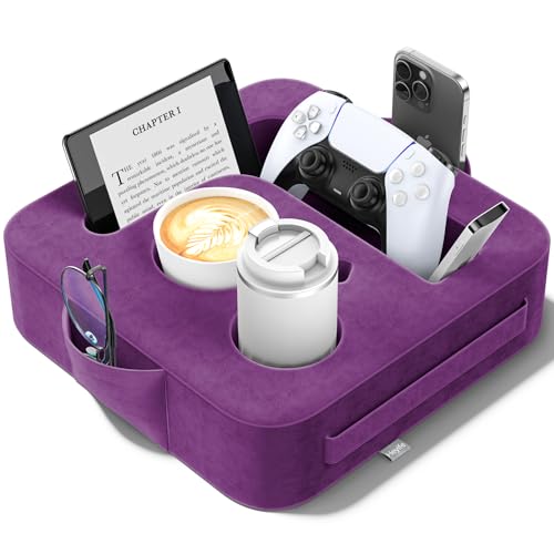 Couch Cup Holder Pillow, Sofa and Bed Caddy for iPad, Kindle, Switch, Game Controller, Remotes, Phones, Small-Sized Cup & Drink Holder for Couch, Bed, Desk, Car, Beach, Bathroom Cup Holder Purple - color: Purple, size: S-12"×12"×3.2"