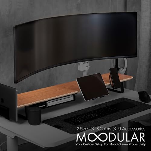 ULTRARM Moodular Wooden Monitor Stand Desk Organizer, Large 45.6" Oak | Customizable Organized Workspace, Aluminum Slide Rails, 10 Add-Ons Sold Separately: Storage Drawer, Tablet, Phone & More