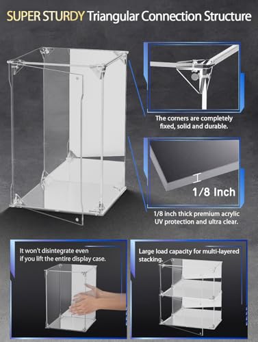 Clear Acrylic Display Case with Mirrored Back and Base, UV Protected Acrylic Box with Magnetic Door, Dustproof Display Box Showcase for Collectibles, Figures, Models, Toys (10x10x15.7inch) - size: 10x10x15.7 inch