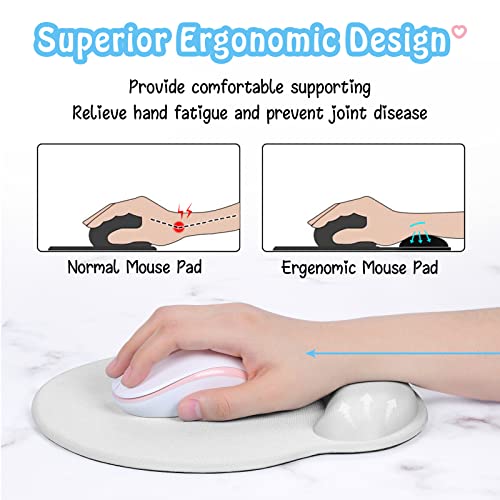 Hsurbtra Ergonomic Mouse Pad with Wrist Rest Support, Gel Mouse Pads with Non-Slip PU Base, Pain Relief Memory Foam Computer Mat, Cute Office Supplies Desk Decro Accessories, Ivory White - color: Ivory White, size: X-Large