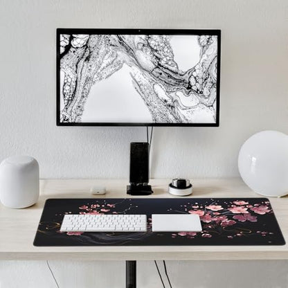 Extra Large Mouse Pad, Cherry Blossom Design, Non-Slip Rubber Base, Stitched Edges, 35.4 x 15.7 Inches, for Gaming and Office - color: plum blossoms