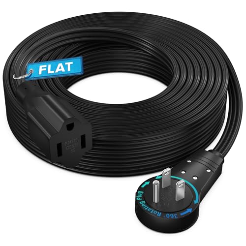 Maximm 360 Rotating Flat Plug Extension Cord - 30 ft Under Carpet with Slim Space-Saving Plug Design (Black) - color: Black, size: 30 Feet