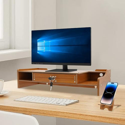 Computer Monitor Stand, Computer Rack with Drawers, Two top Platforms Desk Organizer Monitor Stand with Extra Large Storage Desktop Computer Stand for PC, Laptop, Printer, Screen, TV (03) - size: 03