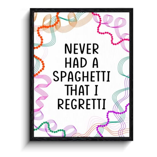 Pasta Quote Wall Art, never regret spaghetti, kitchen humor wall decor, ready to hang framed canvas print, funny kitchen poster artwork, for pasta lovers gift, 12x15 inch - color: Funny Spaghetti Quote