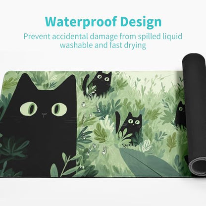 Black Cat Gaming Mouse Pad Large Desk Mat Extended Keyboard Mouse Pad Anime Mousepad with Non-Slip Base and Stitched Edge Mouse Mat Desk Pad 31.5 x 11.8 Mouse Pads for Desk Home Office Gaming - color: Black Cat