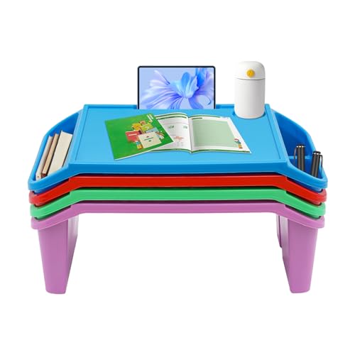 4 Pcs Kids Lap Desk Tray, Plastic Breakfast Laptop Trays with Side Pockets and Storage Slots Portable Multicolor Lap Desk for Writing, Reading, Drawing, Classroom (21.65 x 11.8 x 8.46In) - size: 21.65 x 11.8 x 8.46In