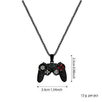 Colorful Crystal Game Controller Necklaces Punk Hip Hop Friendship Game Console Necklace for Best Friends - color: Black