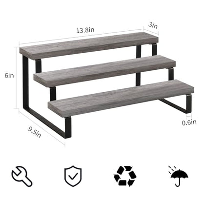 YINMIT Wooden Display Riser Stand, Tiered Perfume and Cologne Organizer Stand, 3 Tier Spice Rack Organizer, Rustic Display Shelf for Candles (3 Tier,2Pack,Grey) - color: 3 Tier,2Pack,Grey