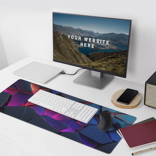 Large Gaming Mouse Pad with 3D Geometric Design, Non-Slip Rubber Base, Blue Purple Red, 35.4 x 15.7 Inches, Rectangular Desk Mat - color: 3D Geometric