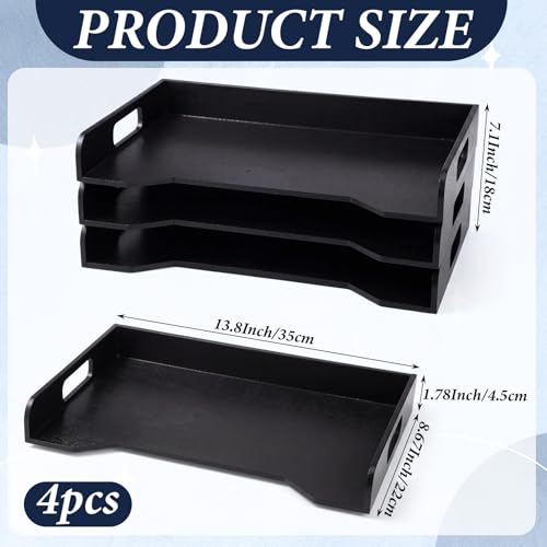 Yinkin Wooden Stackable Paper Trays 4-tier Wooden Paper Organizer for Desk Letter Documents Woodens Desktop File Organizers for Desktop File Holder and Office Supplies Rack for Home Office Use (Black) - color: Black