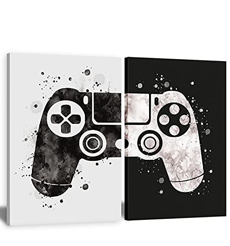 Framed Gaming Room Decor Video Game Themed Wall Art Canvas Framed Black and White Posters Prints Paintings Pictures for Kids Teen Art Gamer Print Poster Boys Decoration Playroom Boy Bedroom Home - size: 12”Wx16”H×2piece