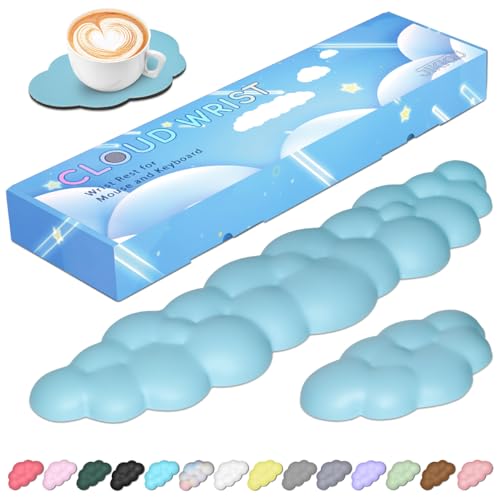 JIKIOU Upgrade Leather Cloud Keyboard Wrist Rest, Cloud Wrist Rest with Non-Slip PU Base, Comfortable Memory Foam Wrist Rest for Computer Laptop Mac Gaming Office and Pain Relief Christmas Wish Gift - color: 11blue