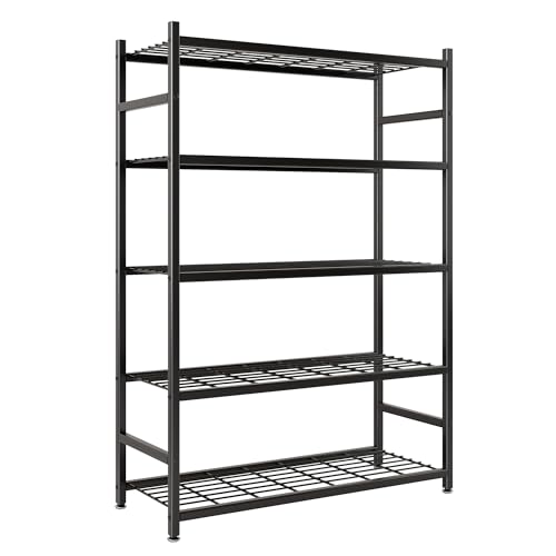 36.4" W Storage Shelves, 5-Tier Metal Shelving Unit with Leveling Feet, Shelf Organizer for Garage, Kitchen, Pantry and Closet Organization, 36.4" x 11.8" x 68.3", Black