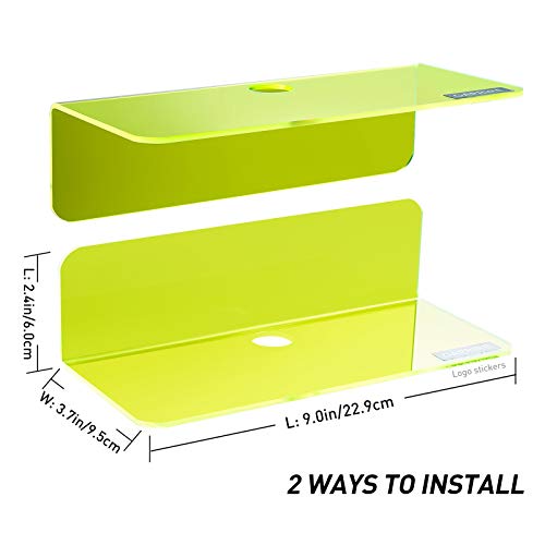 OAPRIRE 9 Inch Floating Wall Shelves Set of 2 - Personalize Expand Wall Space - Acrylic Small Wall Shelf for Bathroom, Bedroom, Living Room, Office, with Cable Clips - Clear Green - color: Green