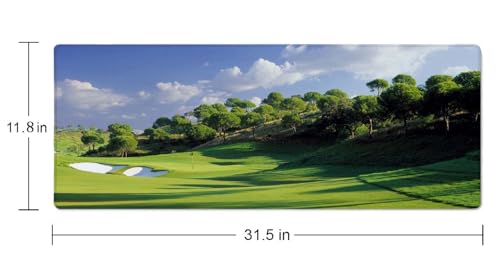 Golf Course Desk Mat Green Large Extended Mouse Pad XL Desk Pad Gaming Mousepad Keyboard Mouse Mat for Computer Laptop 31.5''X11.8'' Non-Slip Rubber Base with Stitched Edges - color: Golf Course
