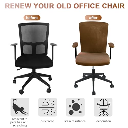 Tallew 4 Pcs Office Chair Covers Set Computer Universal Protective Stretchable Chair Seat Covers Desk Armrest Slipcovers Pads Office Cushion Backrest for Rotating(Brown) - color: Brown