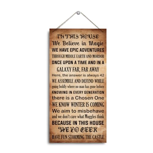 In This House We Believe In Magic Sign, Farmhouse Decor for Front Door, Decoration Hanging Wall Plaque Wood Sign, Vintage Home Decoration, Porch Wall Decoration, Garage Decor, Decoration for Cafe Pub Coffee Bar - color: Color 12
