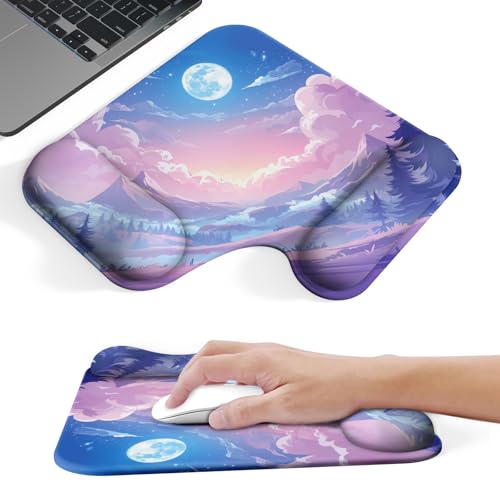 Ergonomic Mouse Pad with Gel Wrist Rest (1"& 1.2" Dual Height) - Mouse Pads Compact Mousepad Desk Mat Office, Gaming & Carpal Tunnel Relief | Non-Slip Rubber Base| Cloud Moon - color: Cloud Moon