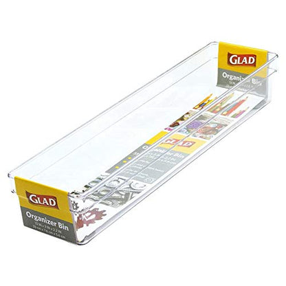Glad Plastic Drawer Storage Tray – Heavy Duty Organizer Bin for Home, Kitchen, Bath, Bedroom, Office | Non-Slip Feet, Clear, 13x3 (Pack of 6) - size: 13x3 (Pack of 6)