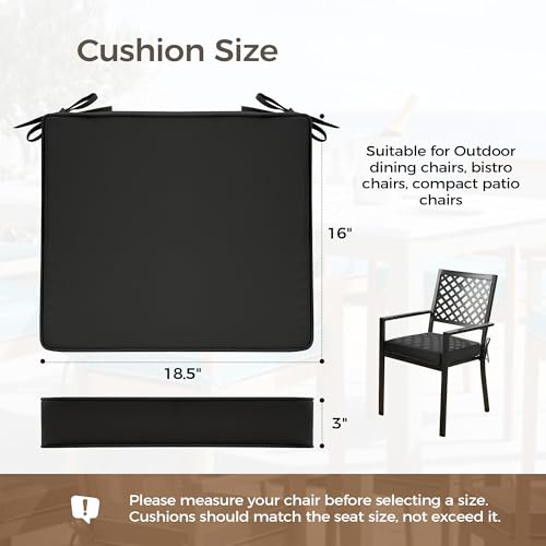 UNIKOME Outdoor Chair Cushions Set of 4, Water Resistant Patio Seat Cushions with Ties for Outdoor Furniture, High-Density Foam, UV & Fade Resistant, Piped Edge – 18.5" x 16" x 3", Black - color: 05 Black, size: 18.5" W X 16" D X 3" H