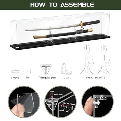 Acrylic Sword Display Case, 45" Clear Dustproof Box for Katana, Long Sword, Lightsaber, Samurai & Medieval Collectibles, Large Tabletop Box with Acrylic Stand (45*6*10) inch