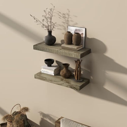 Acovy 24/30/36/40/48/55/72" Unfinished Solid Reclaimed Wood Floating Shelves, Rustic Heavy-Duty Wall Shelves, 8" Deep Floating Shelf for Living Room, Bathroom, Bedroom and Kitchen, Grey - color: Cement Grey, size: 24inches-2P