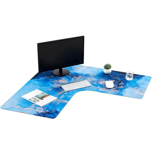 Relaxweex L Shaped Desk Mat for 90° Corner Desks, 26" x 26" Blue Waterproof Mouse Pad with 18" Inner Corner, Non-Slip Rubber Desk Protector for Office & Gaming - color: Blue, size: 26" x 26"