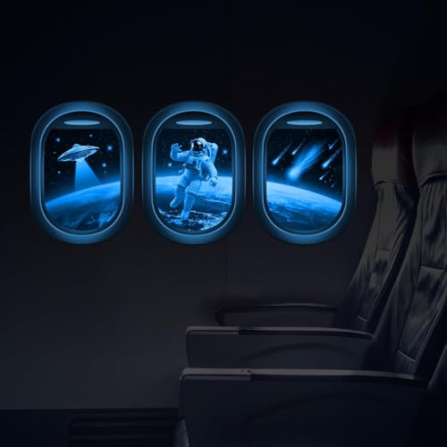 Quanhaigou Glow in The Dark 3D Space Wall Decals, Set of 3 Galaxy Window Stickers for Wall,Planet Themed Room Decor for Kids Boys - color: Window Space Blue