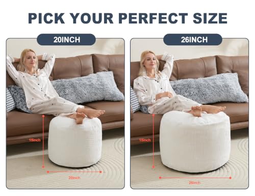WSOFRLAC Pouf Ottoman Foot Rest, White Footstool Ottomans, Small Round Ottoman for Living Room, Boho Couch Ottomans White 20x15 - color: White, size: 20"D x 20"W x 15"H