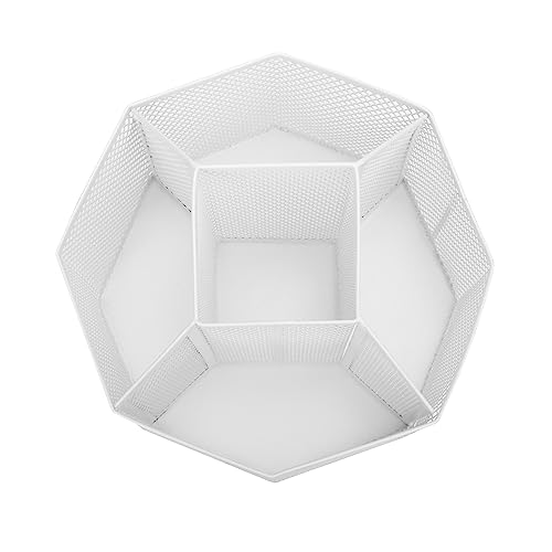 Annova Mesh Desk Organizer Rotate with 5 Compartments Spinning Tidy Candy/Pen Holder Office, Art Supply, Storage, Classroom, Home (White) - color: White
