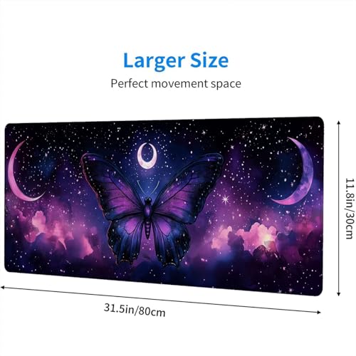 Butterfly Desk Mat Gaming Mouse Pad 31.5 x 11.8 Inch Star Moon Purple Pink Dreamy Mousepad Extended Large Laptop Keyboard Non-Slip Rubber Base with Stitched Edges for Home - color: Butterfly, size: 11.8W x 31.5L inches