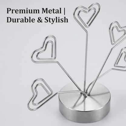 Desktop Heart-Shaped Photo Tree Style Holders Round Base,5-Branch Family Picture Frame Clips Holder Desk Card Display Stand for Christmas,Wedding, Birthday Party,Gift Silver - color: Gift Silver