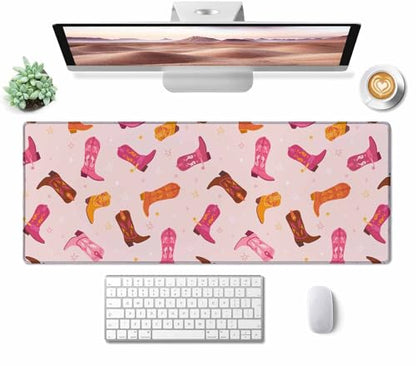Gaming Mouse Pad, XXL Extended Computer Keyboard Long Mouse Mat, Large Desk Pad for Office Laptop, Non-Slip Rubber Base with Stitched Edge Mousepad, 31.5X11.8 inch Cowgirl Boots Pattern - color: Cowgirl Boots Pattern, size: 31.5" x 11.8"