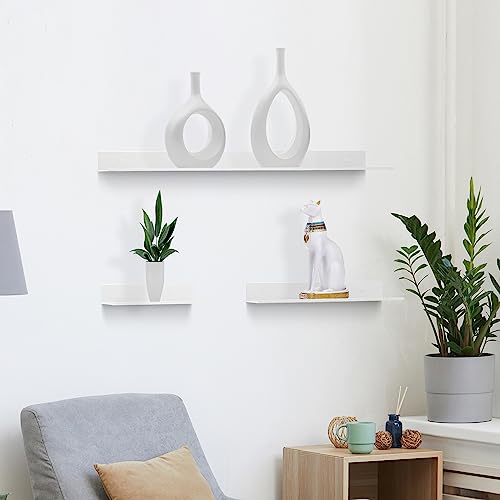 Z metnal White Floating Shelves, Wall Shelf, Metal Square Shelf for Display Collection, Aluminum, Wall Mounted, White, 24 inch, Set of 2 - color: White, size: 24 inch (2 Pack)