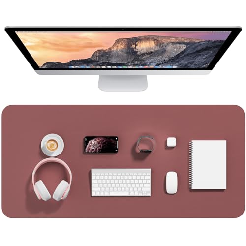 Hsurbtra Desk Pad, 35.5" x 17" PU Leather Desk Mat, XXL Extended Mouse Pad, Waterproof Desktop Blotter Protector, Non-Slip Ultra Thin Large Laptop Keyboard Writing Mat for Office Home, Brick Red - color: Brick Red, size: 35.5" x 17"