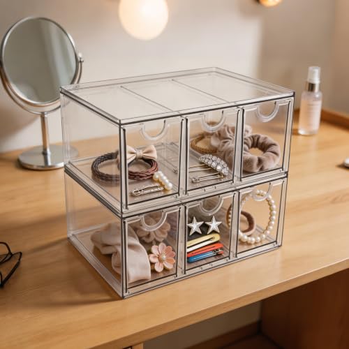Prsildan Tea Bag Organizer K Cup Holder Drawer Coffee Pods Storage, 2 Pack | Clear Acrylic, Stackable, Pull Out, For Kitchen Office Craft Art Supplies Hair Accessories Makeup Small Items - style: Style3-6Drawers
