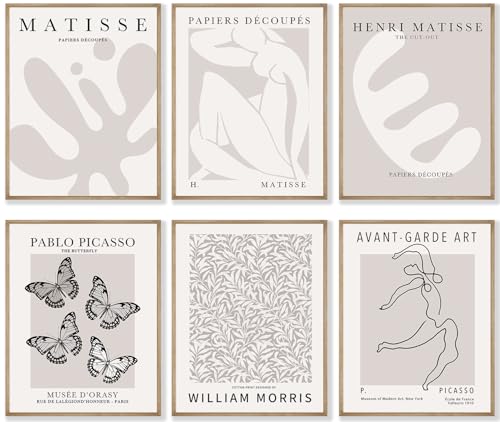 Abstract Matisse Wall Art Exhibition Posters, Vintage Art Boho Art Prints, Retro Room Decor for Aesthetic Bedroom Living room, Neutral grey wall art, Unframed, 8 x 10 Inch(Gray)-B05 - color: B Neutral grey, size: 8x10 in Unframed