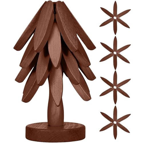 Wooden Cup Coaster Set，Tree Shape Trivet Set,Tree Coasters- 4 Wooden Trivets + 1 Stand stored for hot Dish/Pot/Bowl/teapot/hot Pot Set - color: Brown