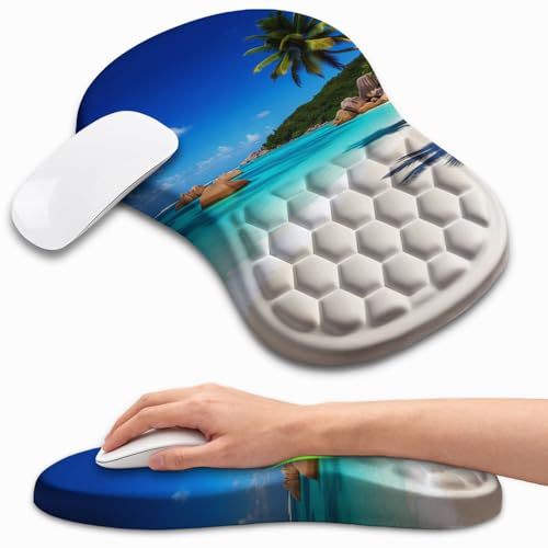 Ergonomic Mouse Pad with Wrist Rest, Memory Foam Wrist Support for Carpal Tunnel Pain Relief, Massage Design Mousepad and Non-Slip Base for Office and Gaming, 12x8 Inch, Summer Beach - color: Summer Beach