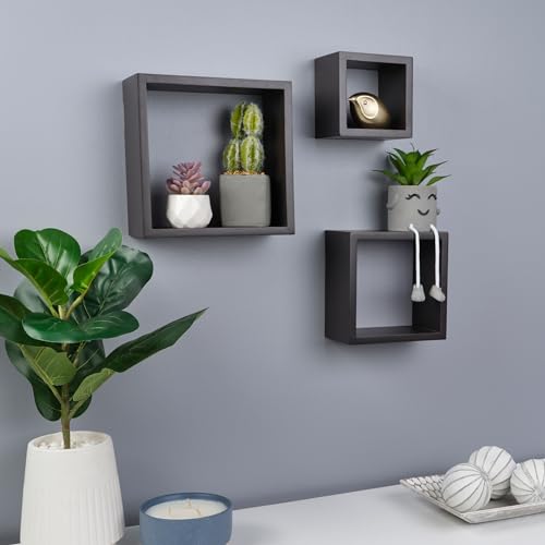 MELANNCO Floating Wall Square Cube Shelves for Bedroom, Living Room, Bathroom, Kitchen - Wood, Set of 3, Espresso - color: Espresso, size: Set of 3