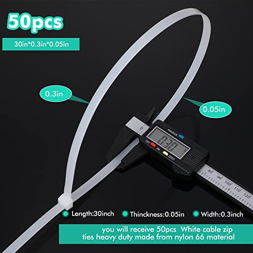 Shappy 30 Inch 50 Pcs Zip Ties Heavy Duty Strong Large Cable Wire Ties Zip Industrial Sturdy Wire, Awnings Tying Branches Bundling of Crops Fixed Water Pipes (White) - color: White, size: 30 inch