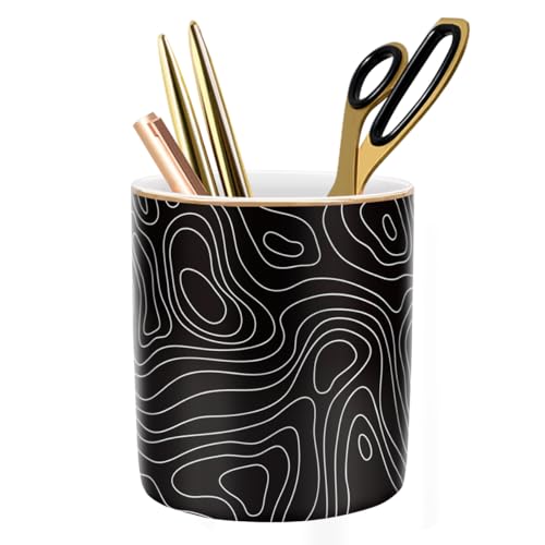 Large Capacity Pen Holder, Pencil Cup for Desk, Cute Makeup Brush Holder, Durable Ceramic Organizer Decor for College, Office, Classroom, Abstract Geometric Pattern - color: Abstract Pattern