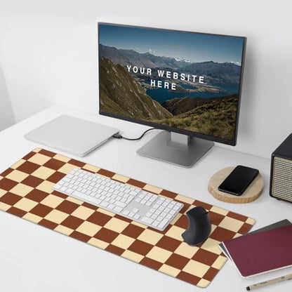 Brown Beige Checkered Mouse Pad Large Desk Mat for Keyboard and Mouse Non-Slip Gaming Mousepad Office Desk Accessories for Computer 35.4x15.7Inch - color: Brown Beige Checkered