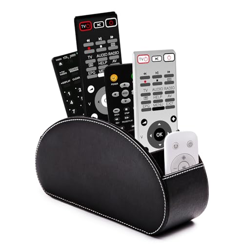 Remote Control Holders Organizer Box with 5 Compartment PU Leather Caddy | Multi-functional Office Desk Storage Caddy Store Tv Remote for Media Player,Brush,Pencil,Glassees&Office Supplies - color: BlACK, size: S
