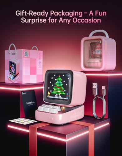 Divoom Ditoo Retro Pixel Art Game Bluetooth Speaker with 16X16 LED App Controlled Front Screen (Pink) - color: Pink