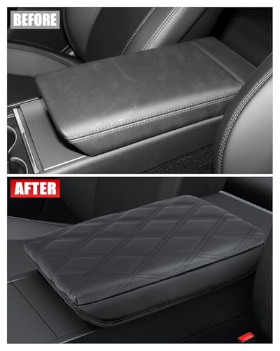 Center Console Cover for 2025 2026 Tesla Model Y Juniper, Soft PU Leather Armrest Cushion for Tesla Model 3 Highland,Elbow Support Car Interior Accessories（Black）
